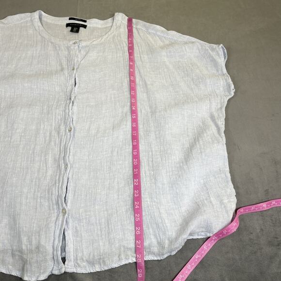 2)Tahari Womens Medium Light Blue & White Linen Button Front Oversized Shirt - Picture 6 of 15